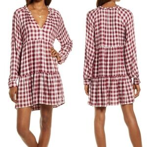 BB DAKOTA X STEVE MADDEN Plaid To Be You Long Sleeve Babydoll Minidress